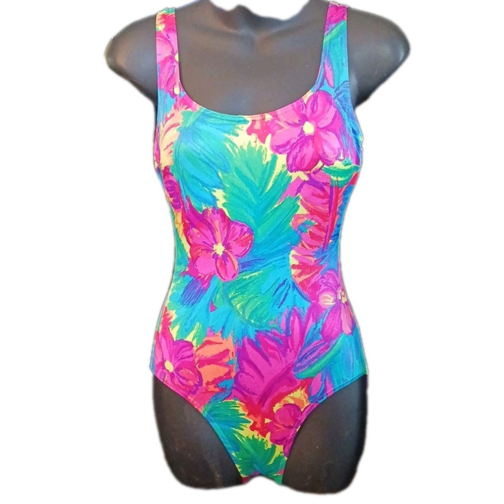 Vintage Le Cove Women's Size 8 One Piece Swimsuit Floral Tropical